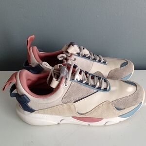 Clear Weather Brand Men Sneakers Shoe Cream Suede Blue Pink Accents Lace Up Size